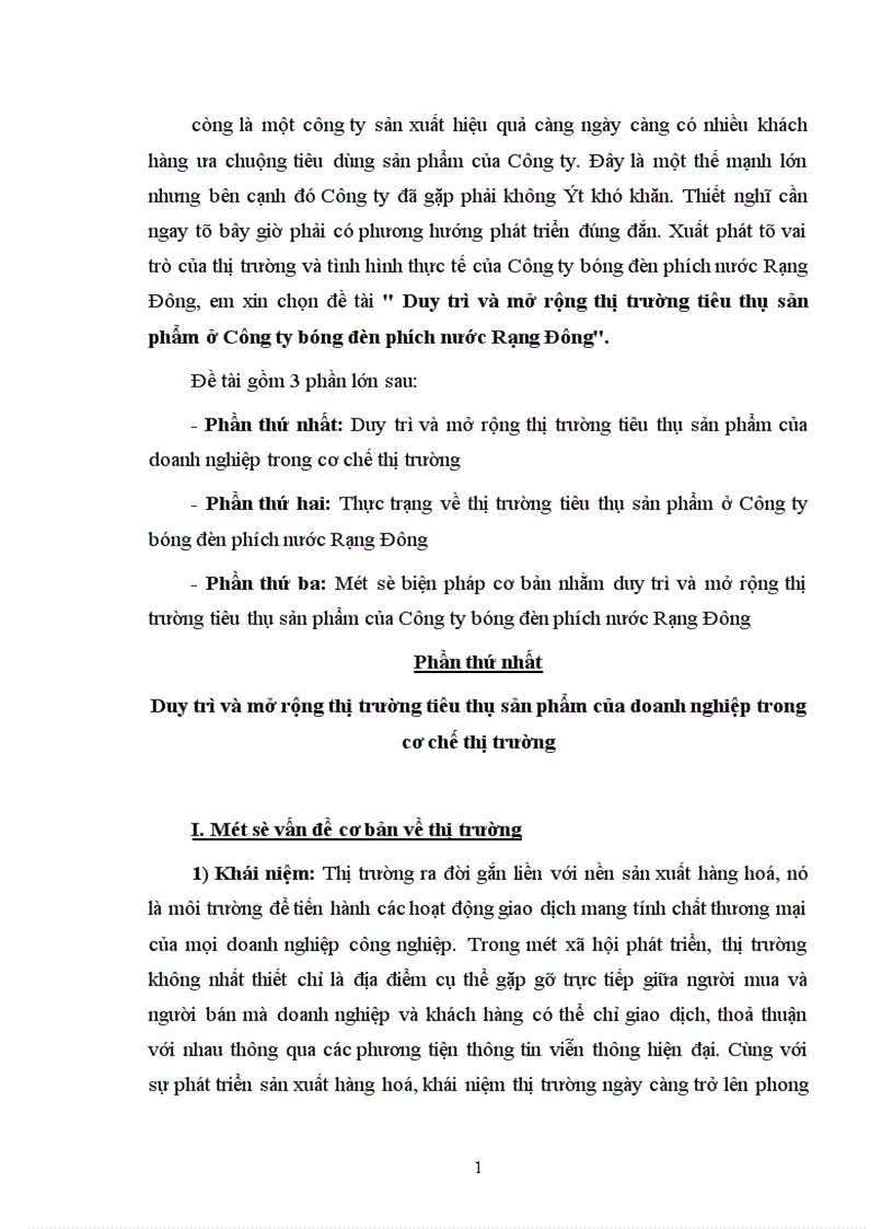 image for page Duy trì và mở rộng thị trường tiêu thụ sản phẩm ở Công ty bóng đèn phích nước Rạng Đông 1