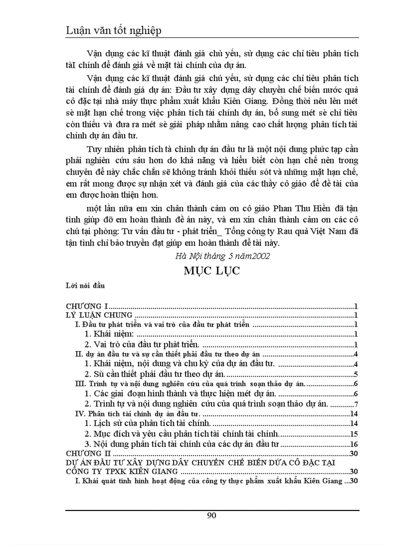 image for page Thực trạng phân tích tài chính cho dự án đầu tư xây dựng dây chuyền chế biến nước dứa cô đặc tại công ty TPXK Kiên Giang