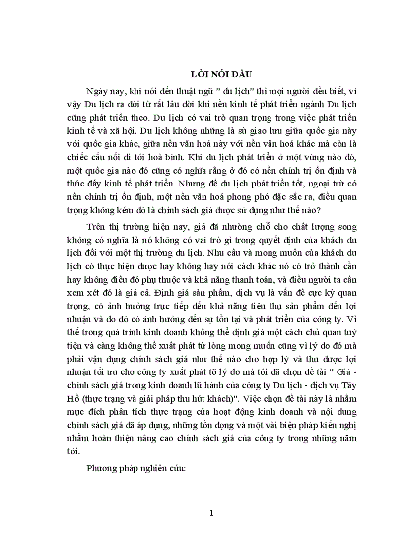 image for page Giá chính sách giá trong kinh doanh lữ hành của công ty Du lịch dịch vụ Tây Hồ thực trạng và giải pháp thu hút khách 1