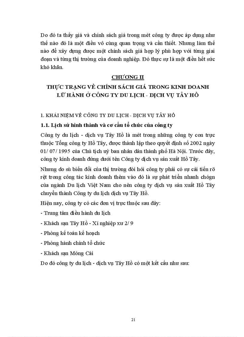image for page Giá chính sách giá trong kinh doanh lữ hành của công ty Du lịch dịch vụ Tây Hồ thực trạng và giải pháp thu hút khách 1