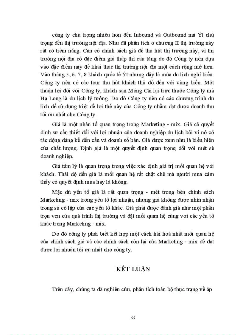 image for page Giá chính sách giá trong kinh doanh lữ hành của công ty Du lịch dịch vụ Tây Hồ thực trạng và giải pháp thu hút khách 1