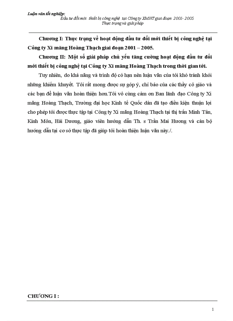 image for page Đầu tư đổi mới thiết bị công nghệ tại Công ty Xi măng Hoàng Thạch giai đoạn 2001 2005 Thực trạng và giải pháp 1