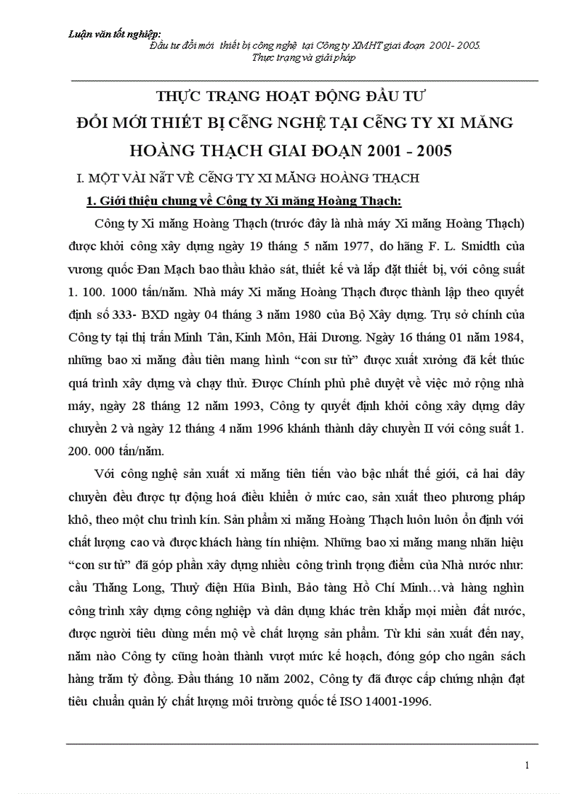 image for page Đầu tư đổi mới thiết bị công nghệ tại Công ty Xi măng Hoàng Thạch giai đoạn 2001 2005 Thực trạng và giải pháp 1