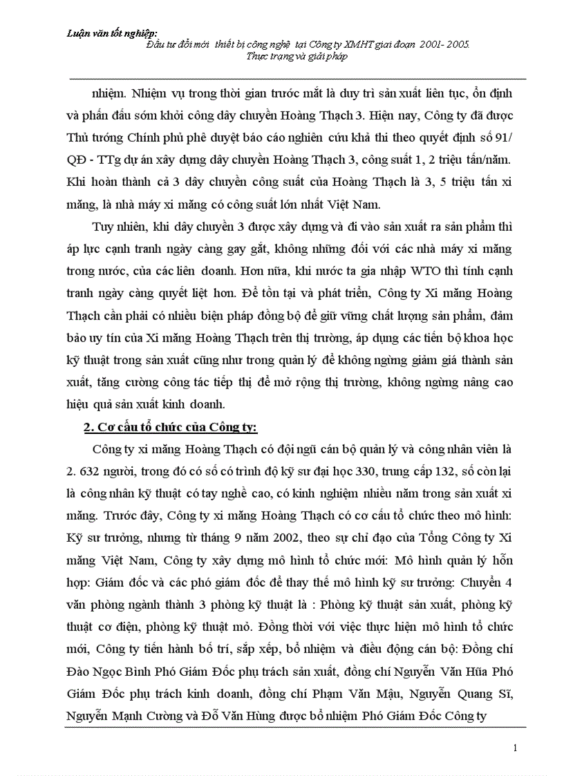 image for page Đầu tư đổi mới thiết bị công nghệ tại Công ty Xi măng Hoàng Thạch giai đoạn 2001 2005 Thực trạng và giải pháp 1