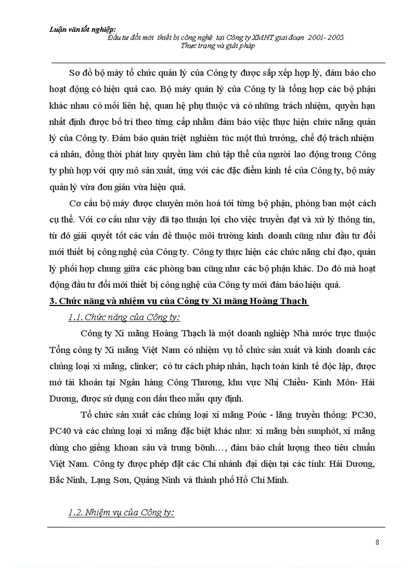 image for page Đầu tư đổi mới thiết bị công nghệ tại Công ty Xi măng Hoàng Thạch giai đoạn 2001 2005 Thực trạng và giải pháp 1