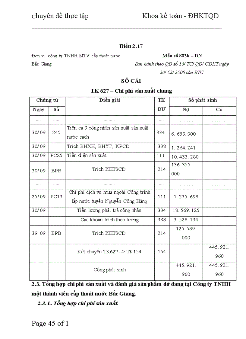 image for page Hoàn thiện kế toán chi phí sản xuất và tính giá thành sản phẩm tại Công ty TNHH một thành viên cấp thoát nước Bắc Giang