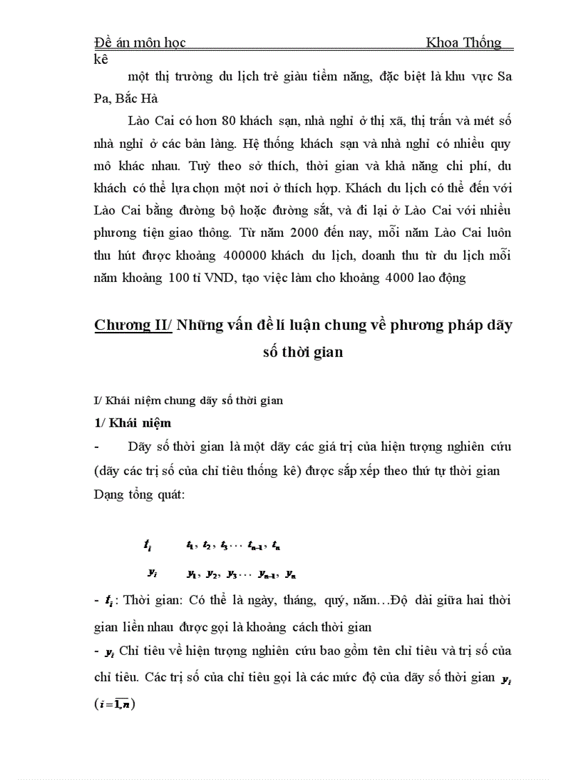 Vận dụng phương pháp dãy số thời gian phân tích lượng khách du lịch đến Lào Cai giai đoạn 2000 2004