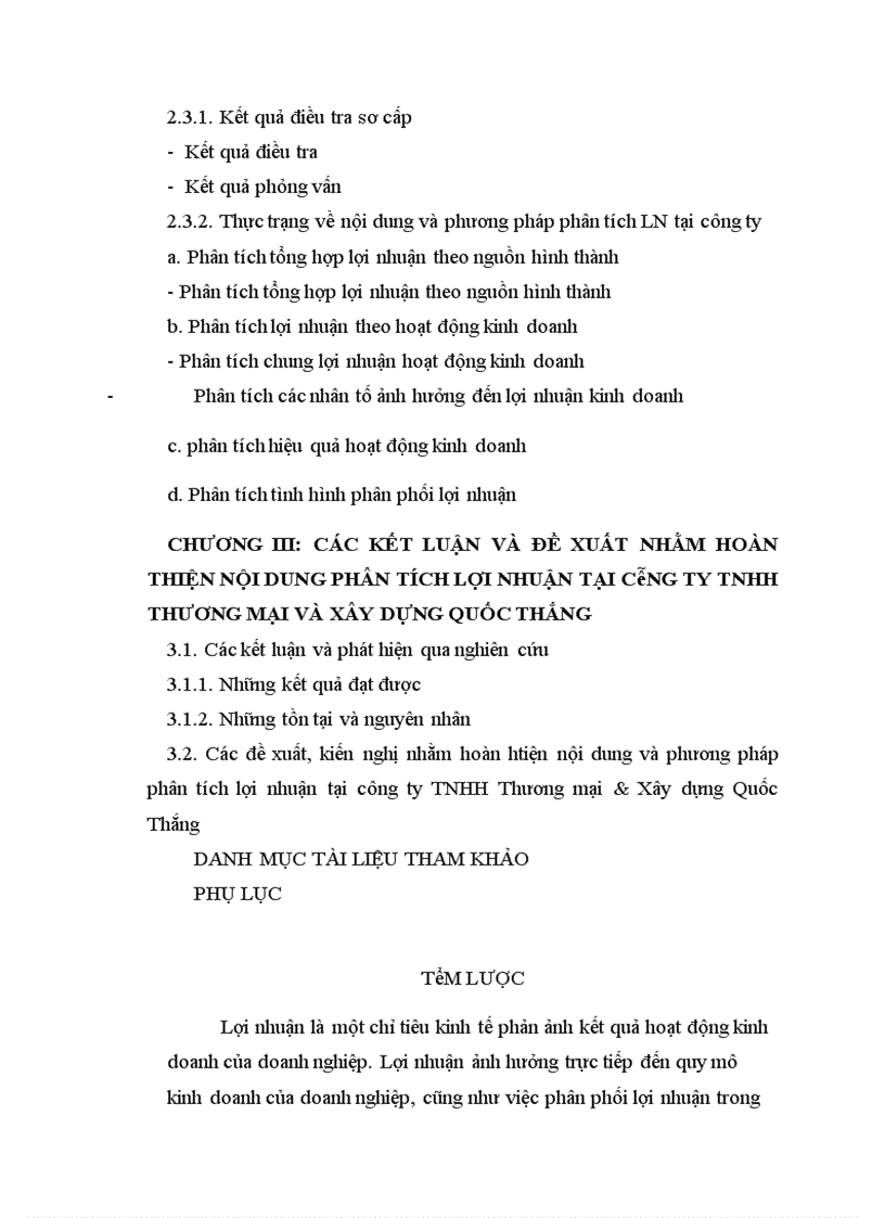 Hoàn thiện nội dung và phương pháp phân tích lợi nhuận tại công ty TNHH Thương mại Xây dựng Quốc Thắng 1