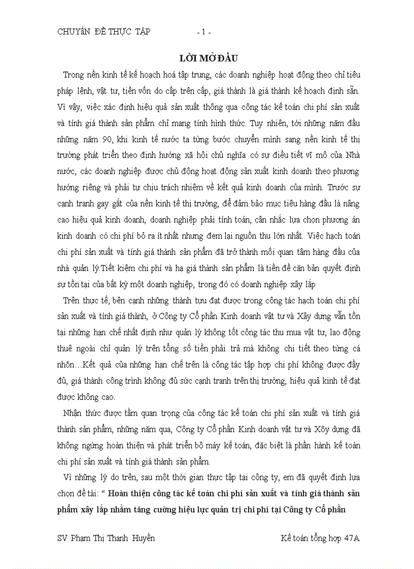 image for page Hoàn thiện công tác kế toán chi phí sản xuất và tính giá thành sản phẩm xây lắp nhằm tăng cường hiệu lực quản trị chi phí tại Công ty Cổ phần Kinh doanh vật tư và Xây dựng 1