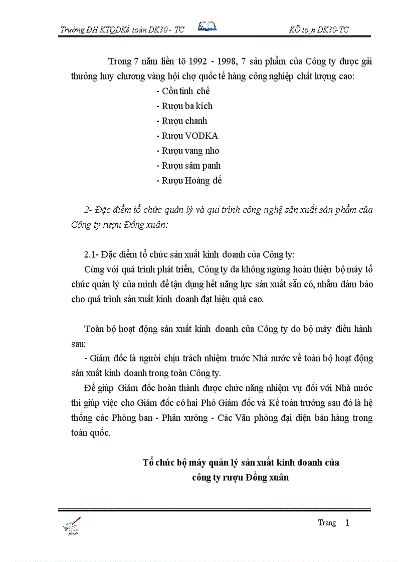 image for page Tổ chức công tác kế toán bán hàng và xác định kết quả tại Công Ty Rượu Đồng Xuân 1