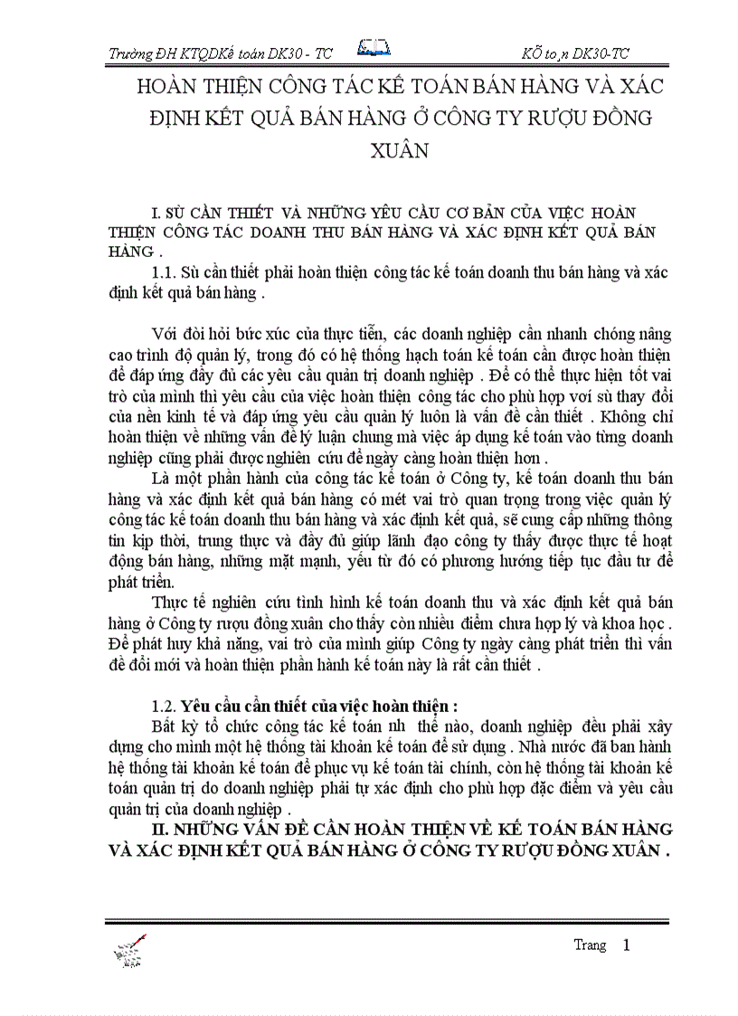 image for page Tổ chức công tác kế toán bán hàng và xác định kết quả tại Công Ty Rượu Đồng Xuân 1