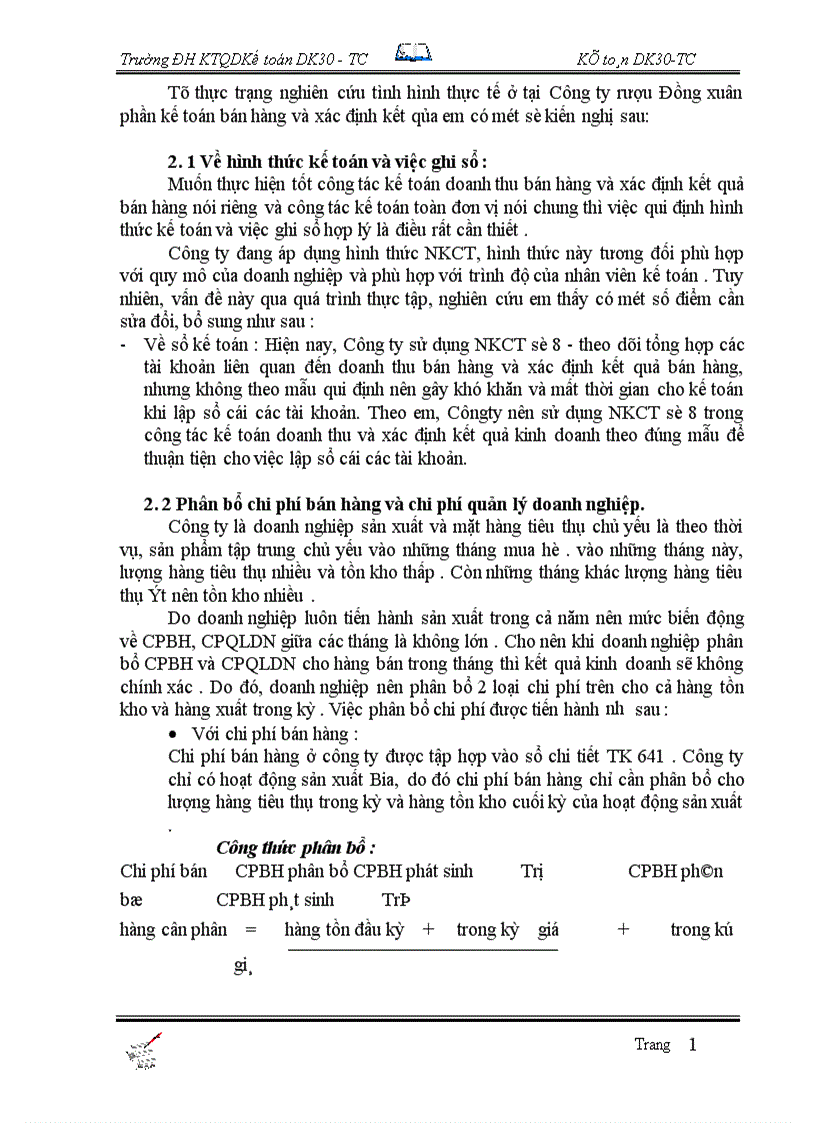 image for page Tổ chức công tác kế toán bán hàng và xác định kết quả tại Công Ty Rượu Đồng Xuân 1