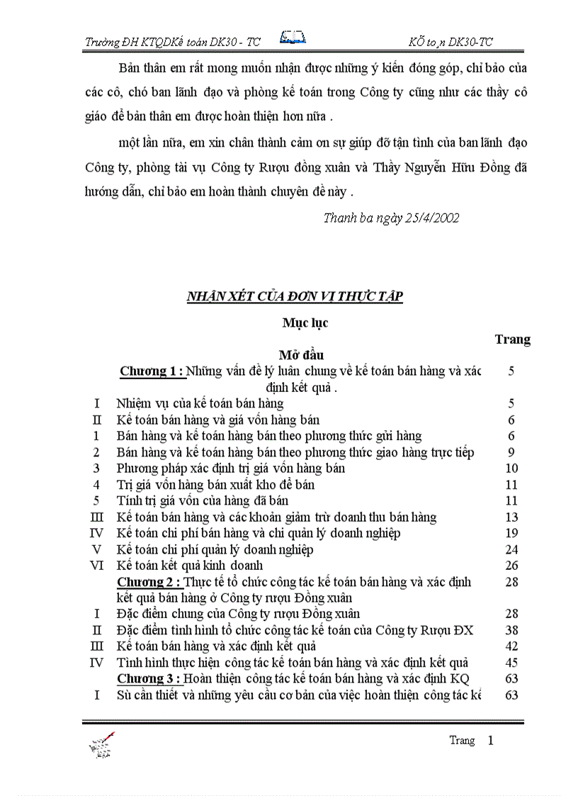 image for page Tổ chức công tác kế toán bán hàng và xác định kết quả tại Công Ty Rượu Đồng Xuân 1