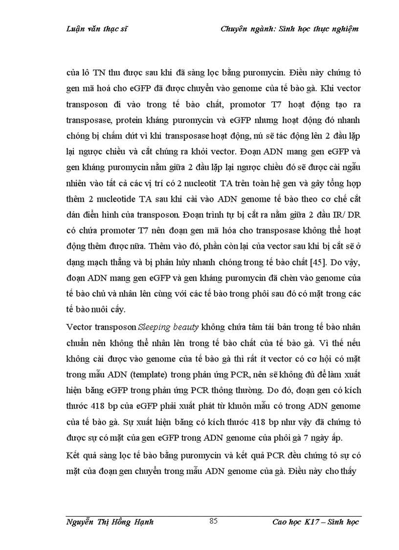 image for page Thử nghiệm chuyển gen GFP trên gà Gallus Gallus Domesticus sử dụng vector pT2 BH CVpf SB11 bằng phương pháp chuyển gen qua tinh trùng và vi tiêm vào phôi gà 0 giờ ấp 1
