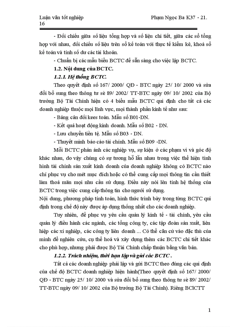 Một số giải pháp nhằm hoàn thiện công tác lập và phân tích BCTC tại công ty vận tải thuỷ I 1