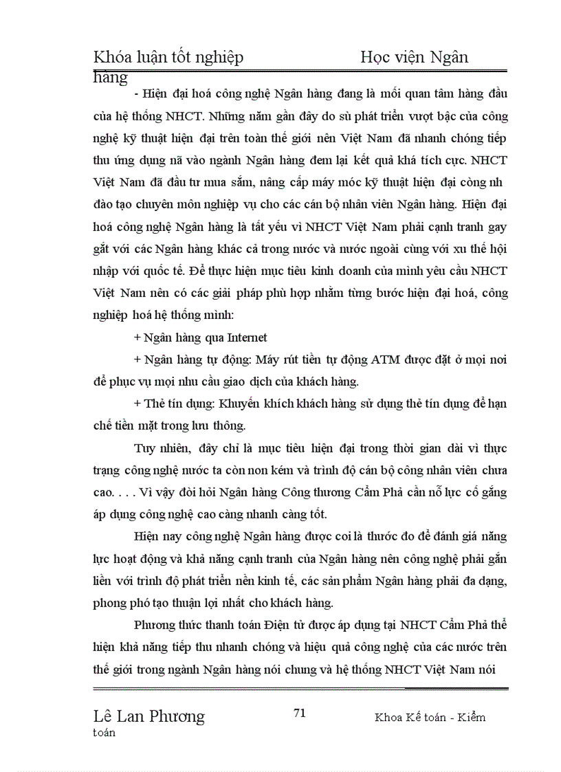 image for page Giải pháp nhằm hoàn thiện hệ thống thanh toán điện tử tại Ngân hàng Công thương Cẩm Phả