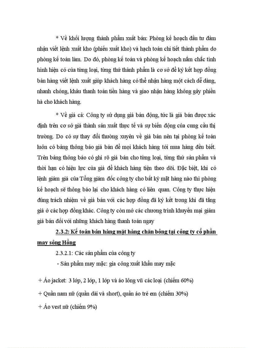 image for page Kế toán bán hàng mặt hàng chăn bông tại công ty cổ phần may sông Hồng Nam Định 1