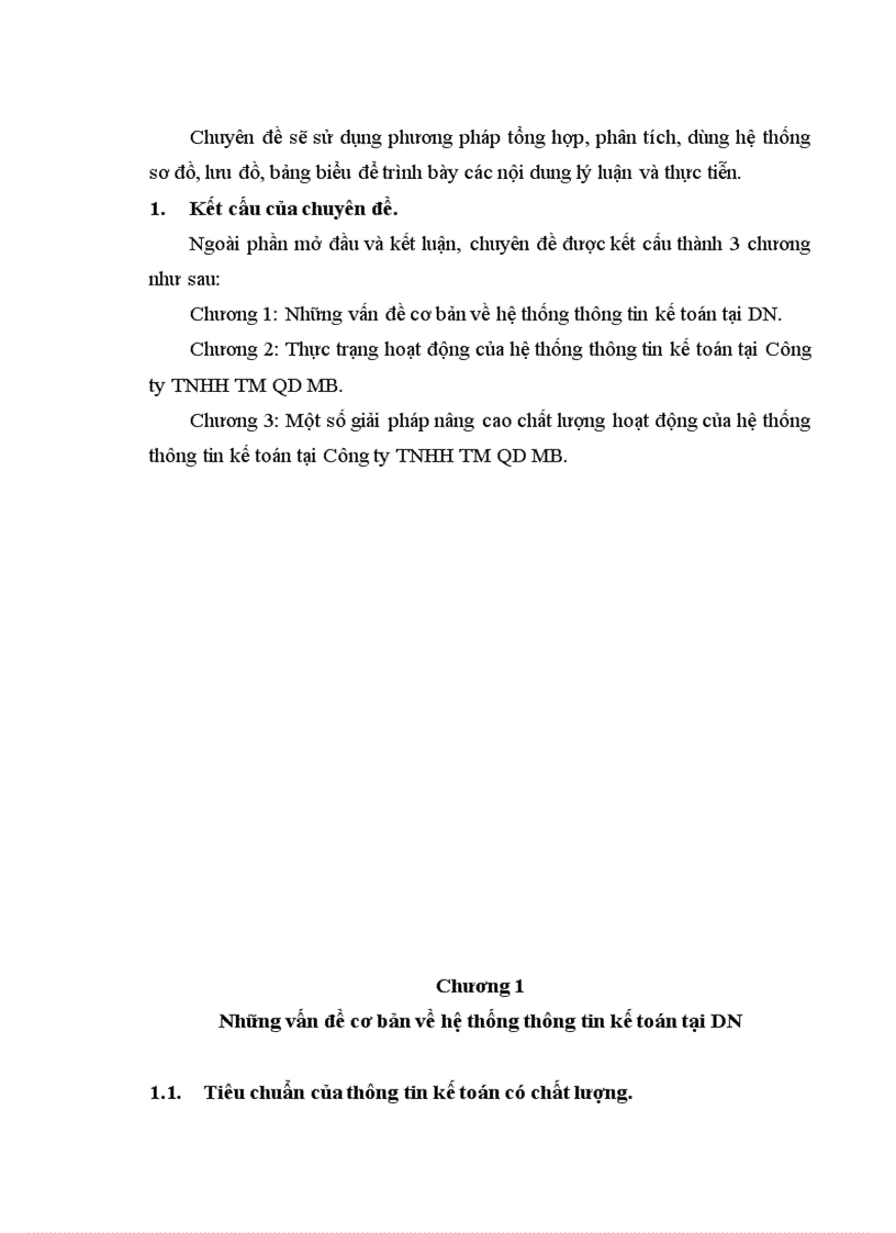Một số giải pháp nâng cao chất lượng hoạt động của hệ thống thông tin kế toán tại Công ty TNHH Quang Dũng Miền Bắc 1