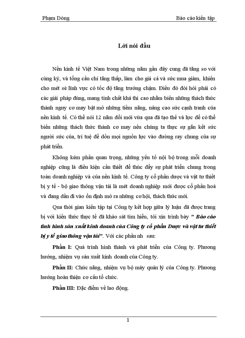 image for page Báo cáo tình hình sản xuất kinh doanh của Công ty cổ phần Dược và vật tư thiết bị y tế giao thông vận tải 1