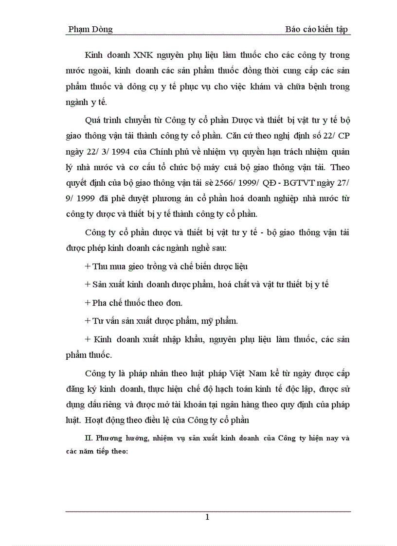 image for page Báo cáo tình hình sản xuất kinh doanh của Công ty cổ phần Dược và vật tư thiết bị y tế giao thông vận tải 1