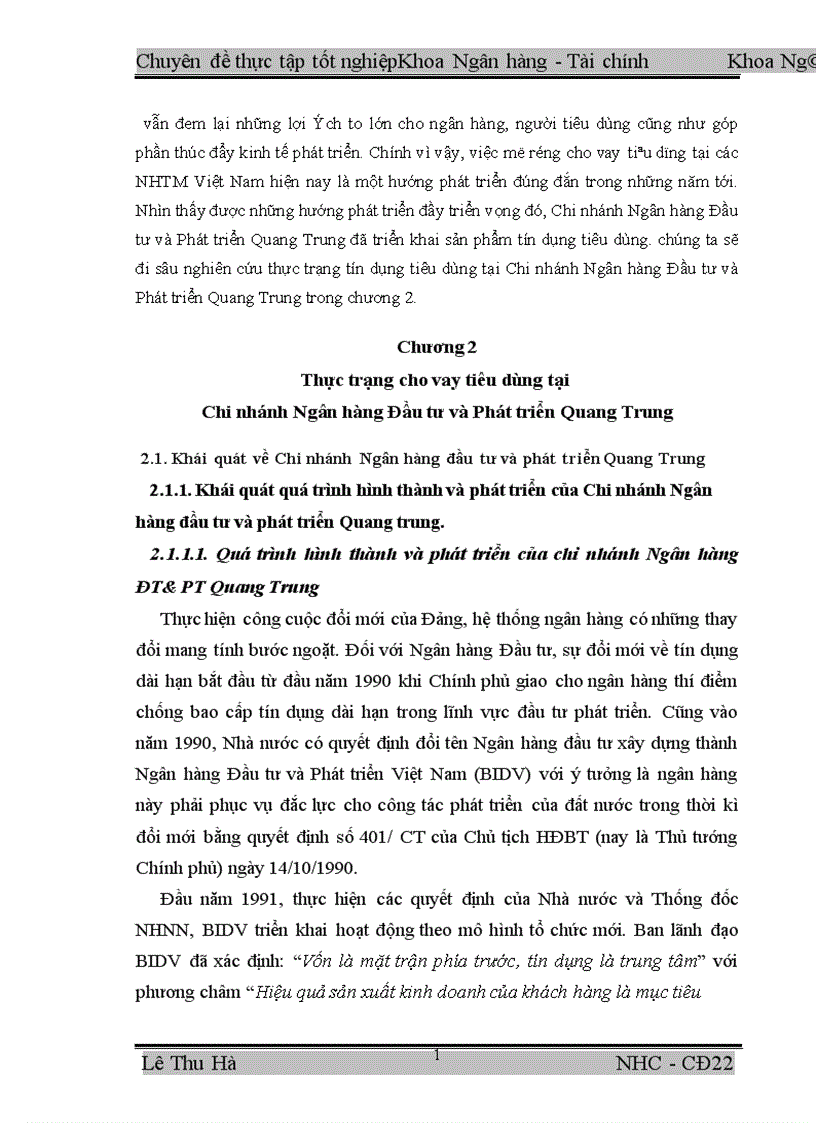 image for page Mở rộng cho vay tiêu dùng tại Chi nhánh Ngân hàng ĐT PT Quang Trung 1