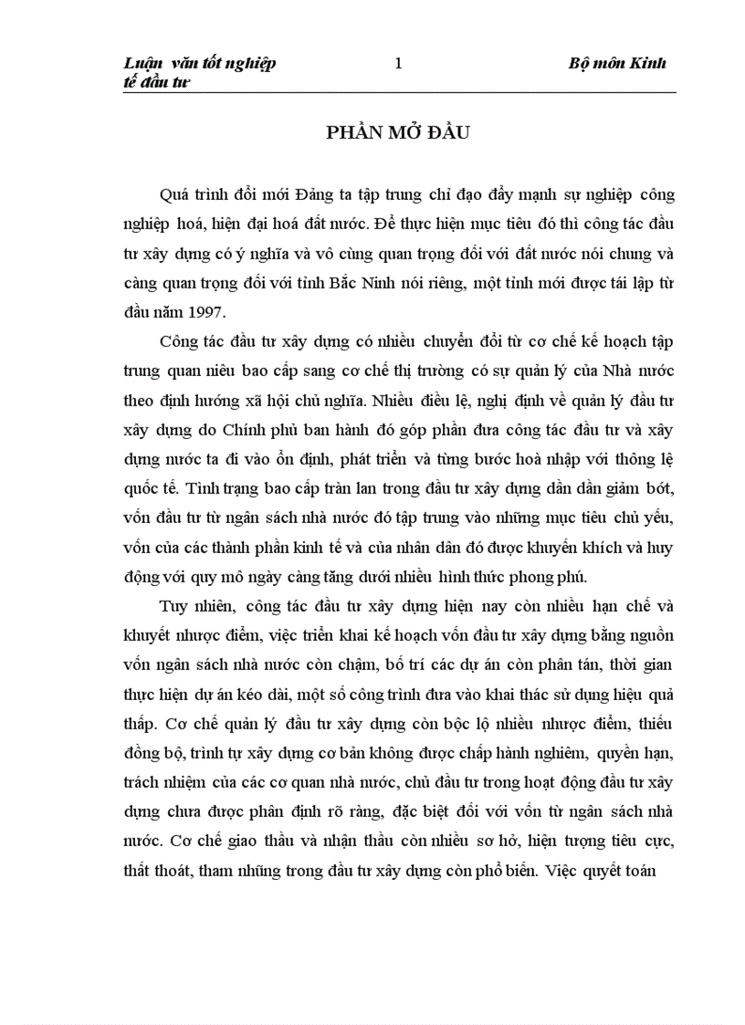 Thực trạng và một số giải pháp nâng cao hiệu quả đầu tư xây dựng cơ bản từ nguồn vốn ngân sách tập trung tỉnh Bắc Ninh 1
