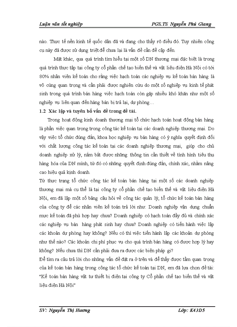 Kế toán bán hàng vật tư thiết bị điện tại công ty Cổ phần chế tạo biến thế và vật liệu điện Hà Nội 1