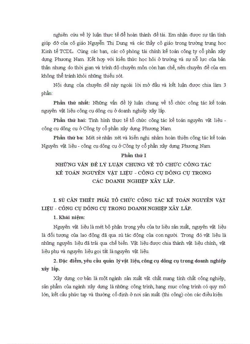 image for page Tổ chức công tác kế toán nguyên vật liệu công cụ dụng cụ ở Công ty cổ phần xây dựng Phương Nam 1