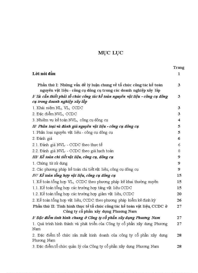 image for page Tổ chức công tác kế toán nguyên vật liệu công cụ dụng cụ ở Công ty cổ phần xây dựng Phương Nam 1