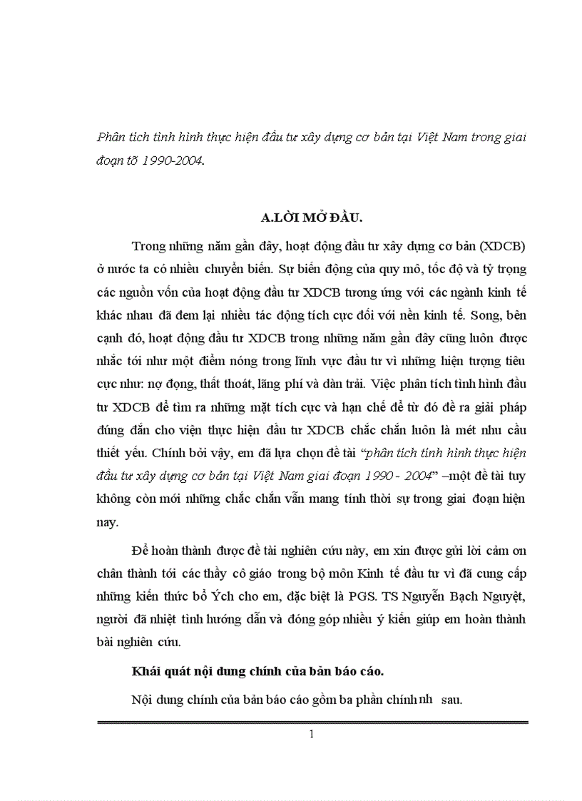 phân tích tính hình thực hiện đầu tư xây dựng cơ bản tại Việt Nam giai đoạn 1990 2004 1