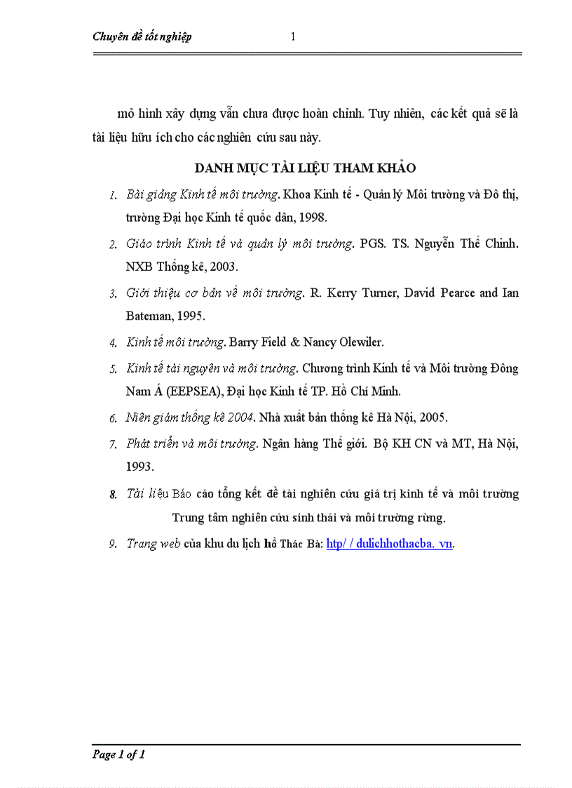 image for page Lượng giá giá trị cảnh quan khu du lịch hồ Thác Bà bằng phương pháp chi phí du lịch 1