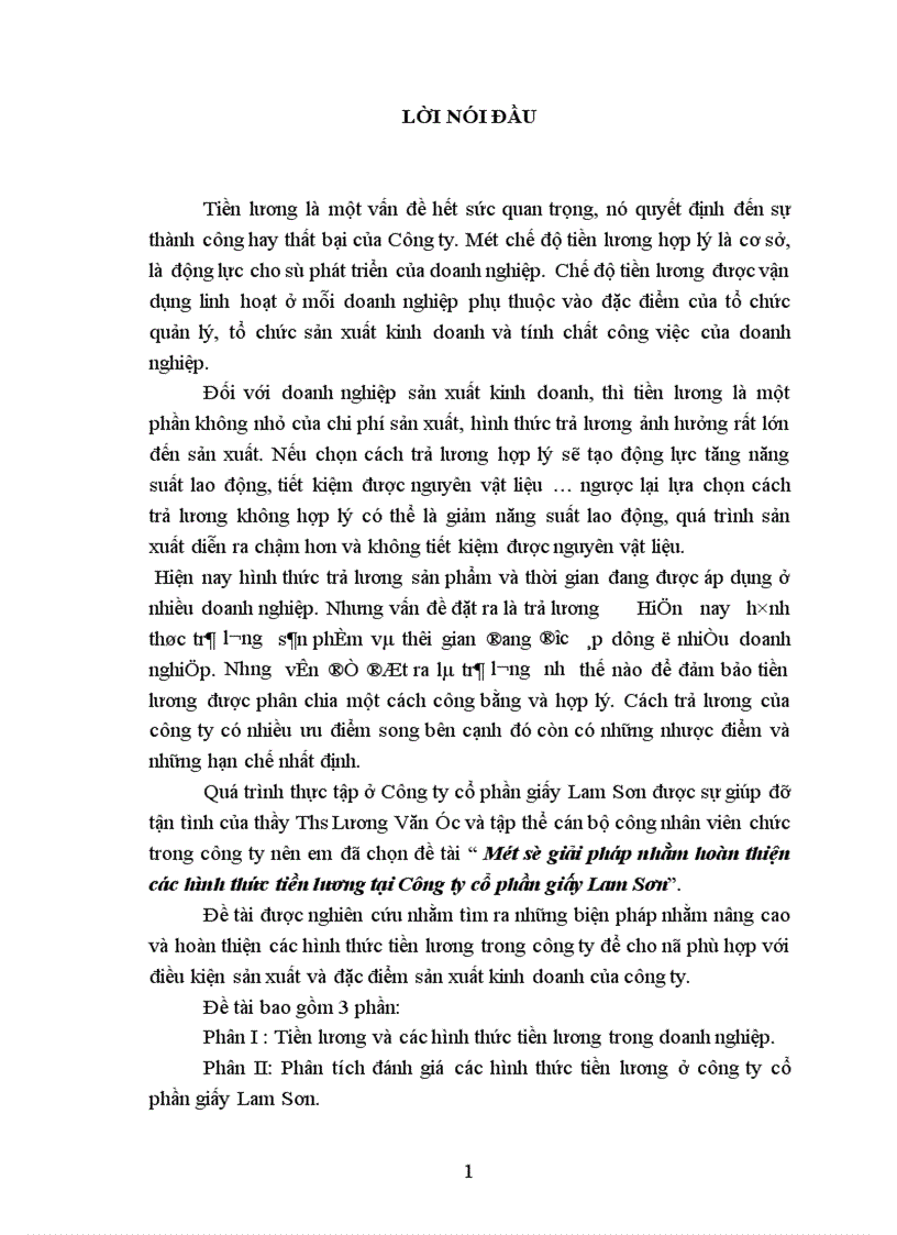 Một số giải pháp nhằm hoàn thiện các hình thức tiền lương tại Công ty cổ phần giấy Lam Sơn