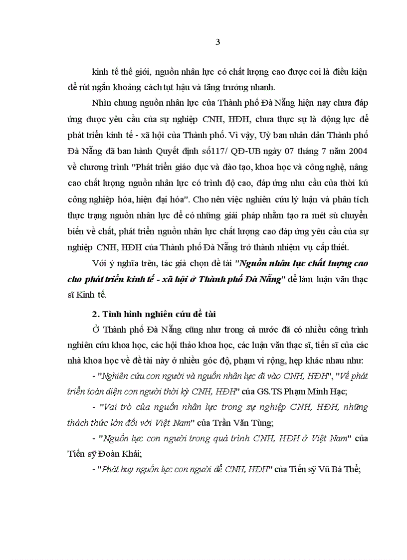 Nguồn nhân lực chất lượng cao cho phát triển kinh tế xã hội ở Thành phố Đà Nẵng