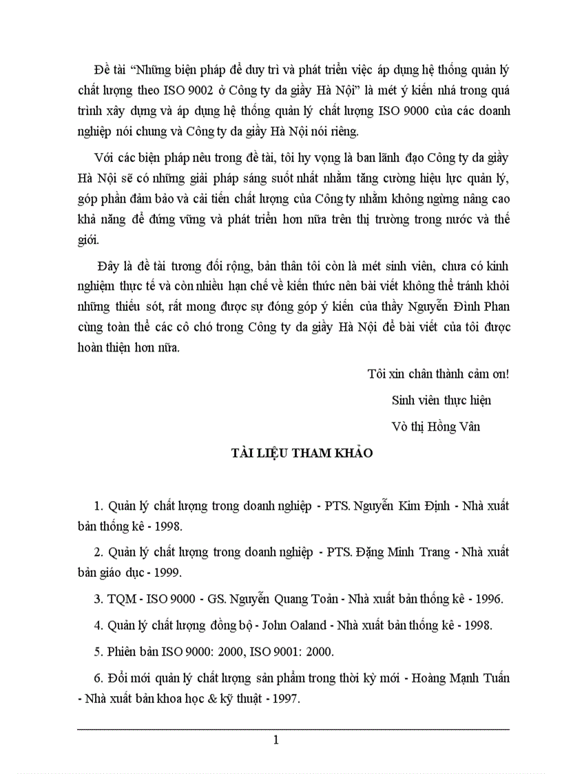 image for page Những biện pháp để duy trì và phát triển việc áp dụng hệ thống quản lý chất lượng theo ISO 9002 ở Công ty da giầy Hà Nội 1