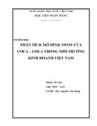 Phân tích mô hình SWOT của coca cola trong môi trường kinh doanh Việt Nam