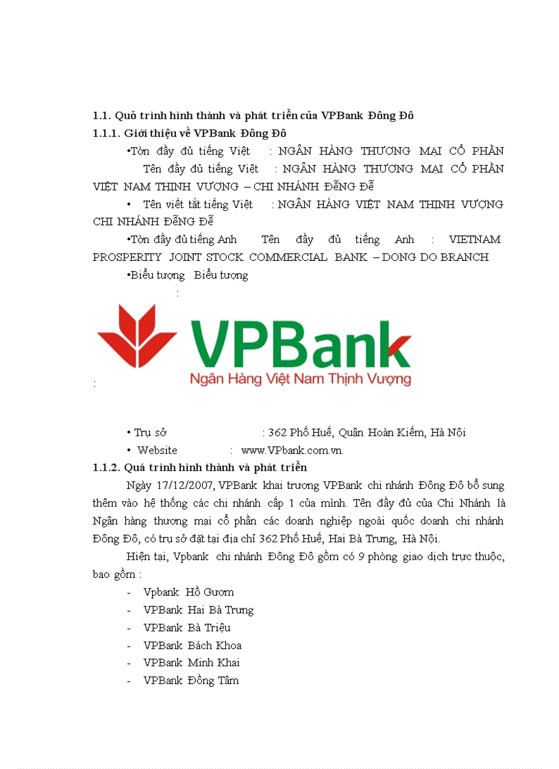 Nâng cao hiệu quả tín dụng tại VPBank Chi nhánh Đông Đô 1