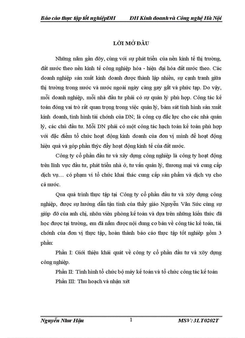 image for page Báo cáo thực tập tại Công ty cổ phần đầu tư và xây dựng công nghiệp