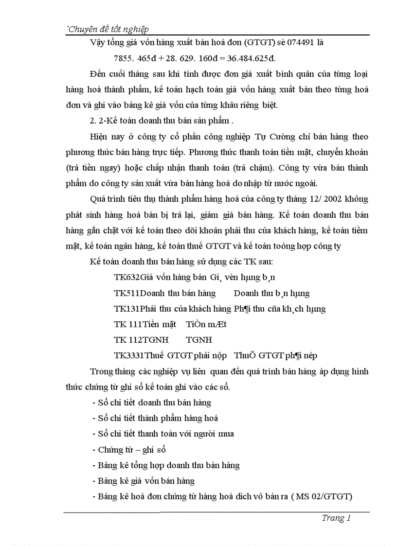 image for page Hoàn thiên kế toán lưu chuyền hàng hoá và xác định kết quả tiêu thụ tại công ty cổ phần công nghiệp Tự Cường 1