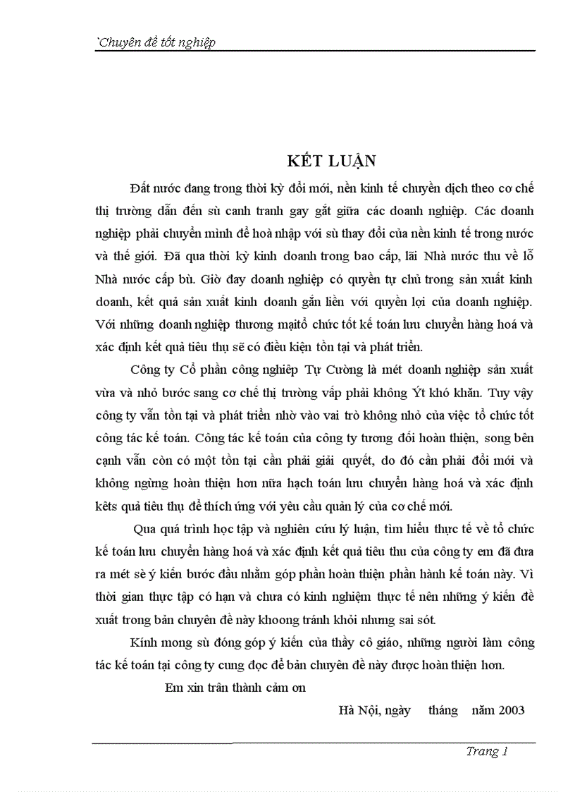 image for page Hoàn thiên kế toán lưu chuyền hàng hoá và xác định kết quả tiêu thụ tại công ty cổ phần công nghiệp Tự Cường 1