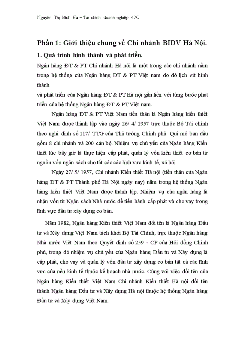 image for page Kết quả kinh doanh trong những năm gần đây của Chi nhánh BIDV Hà nội 1