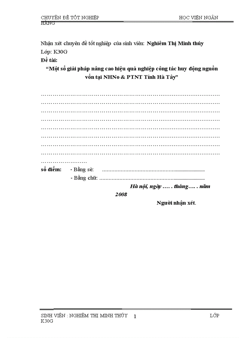 image for page Một số giải pháp nhằm nâng cao hiệu quả công tác huy động vốn tại Ngân hàng Nông nghiệp và phát triển nông thôn tỉnh Hà Tây 1