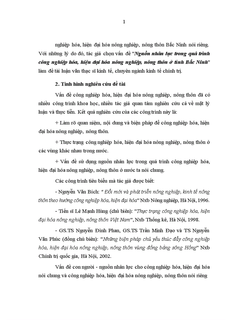 Nguồn nhân lực trong quá trình công nghiệp hóa hiện đại hóa nông nghiệp nông thôn ở tỉnh Bắc Ninh 1