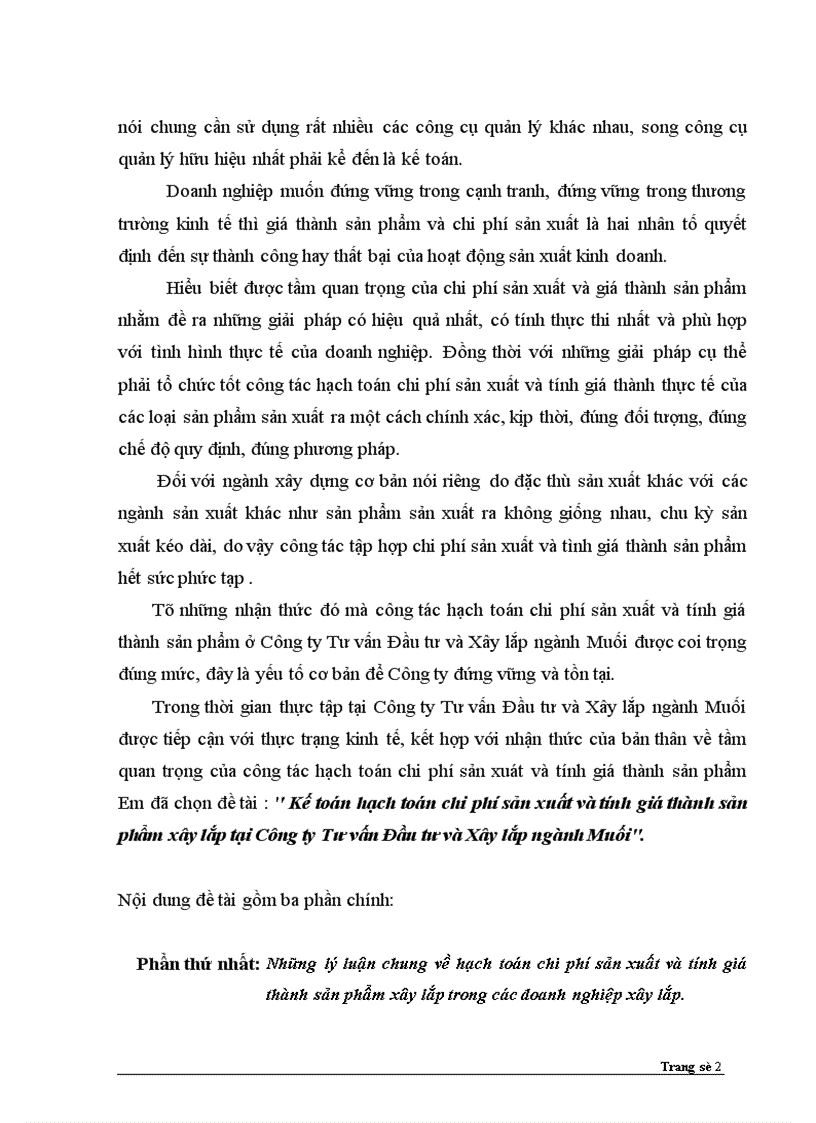 Kế toán hạch toán chi phí sản xuất và tính giá thành sản phẩm xây lắp tại Công ty Tư vấn Đầu tư và Xây lắp ngành Muối 1