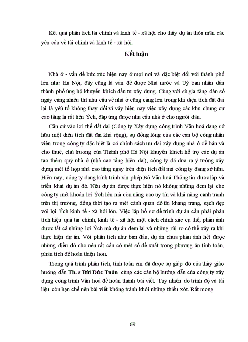 image for page Phương pháp đánh giá hiệu quả tài chính kinh tế xã hội của dự án xây dựng ứng dụng dự án xây dựng tổ hợp nhà cao tầng của Công ty Xây dựng Công trình Văn hoá 1