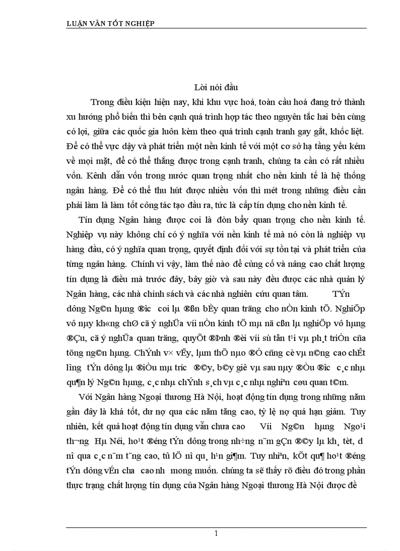 Giải pháp nâng cao chất lượng tín dụng tại Ngân hàng Ngoại thương Hà Nội 1