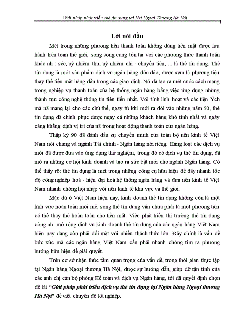 Giải pháp phát triển dịch vụ thẻ tín dụng tại Ngân hàng Ngoại thương Hà Nội 1