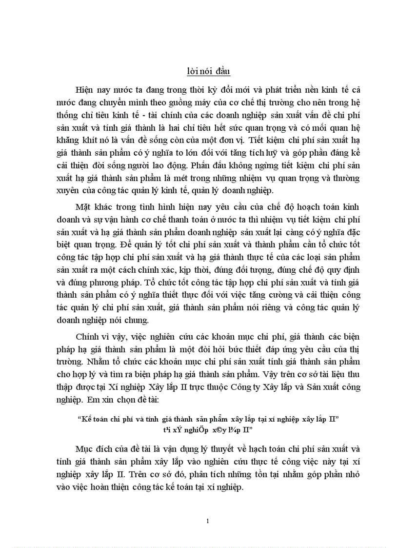 image for page Kế toán chi phí và tính giá thành sản phẩm xây lắp tại xí nghiệp xây lắp II 1