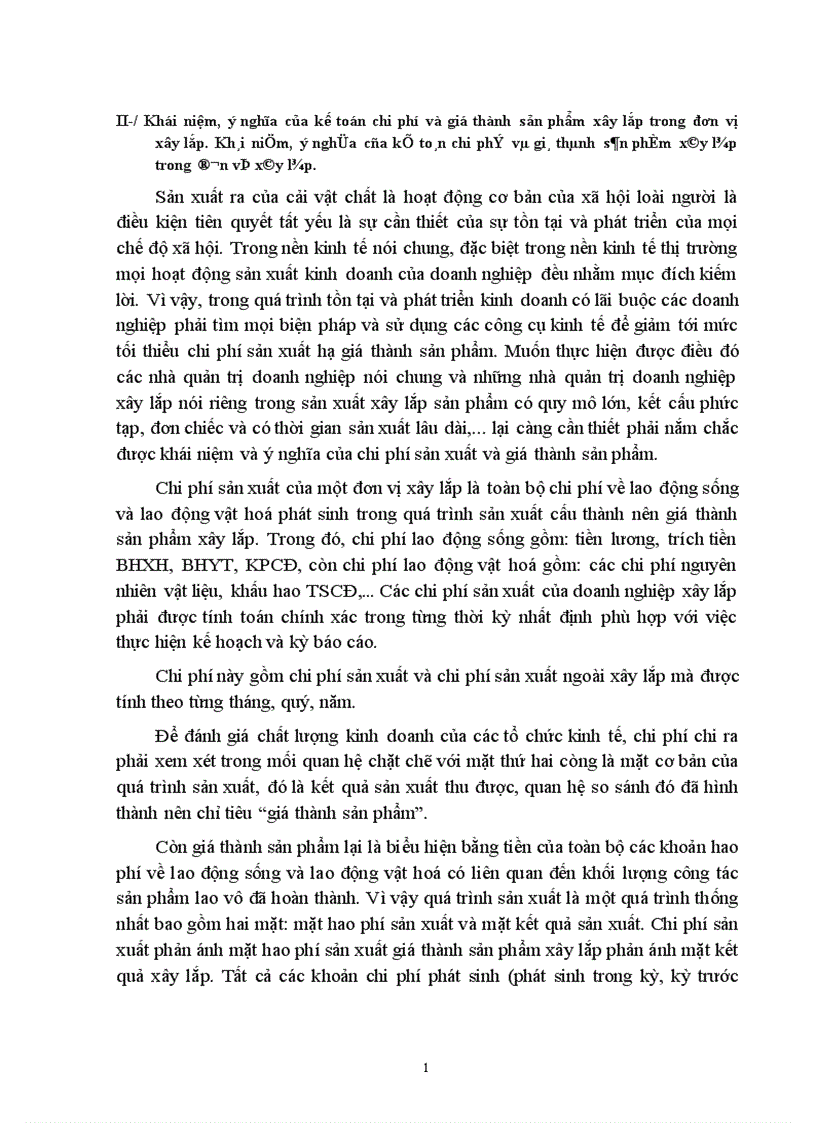 Kế toán chi phí và tính giá thành sản phẩm xây lắp tại xí nghiệp xây lắp II 1