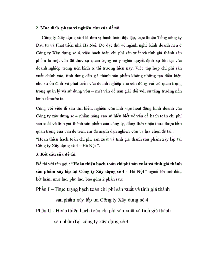 Hoàn thiện hạch toán chi phí sản xuất và tính giá thành sản phẩm xây lắp tại Công ty Xây dựng số 4 Hà Nội 1