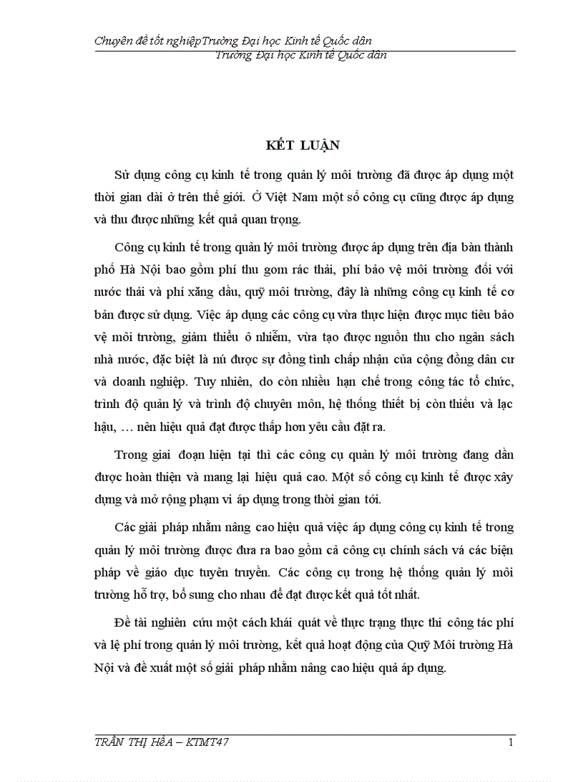 image for page Thực trạng và giải pháp nâng cao hiệu quả áp dụng công cụ kinh tế trong quản lý môi trường trên địa bàn tha nh phô Ha Nô i